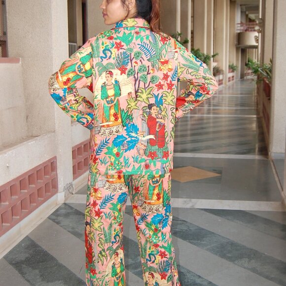 Lovely Farida kahlo Printed Pyjamas Set, Pure Cotton Pjs set, Nightwear Pajamas - Picture 9 of 10